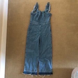 Ruffle sleeves Denim Overalls